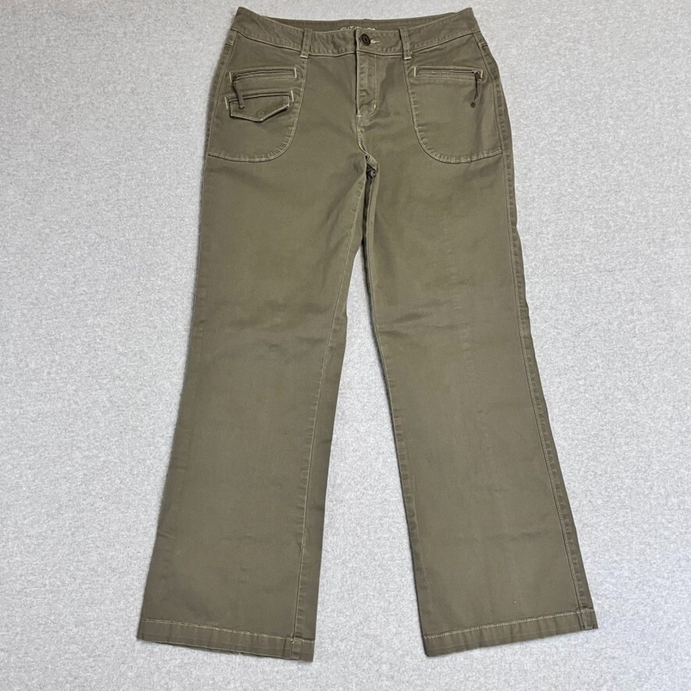 Gitano Pants Womens 12 Green Chino Straight Leg Mid Rise Flat Front Minimalist